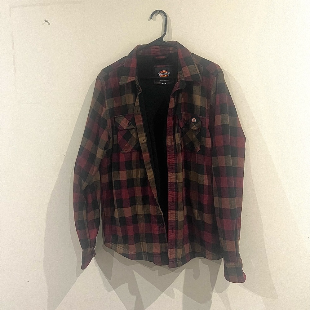 Dickies burgundy and brown flannel plaid jacket